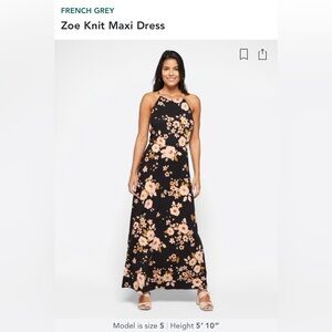 FRENCH GREY Zoe Knit Maxi Dress | Medium | Black & Florals